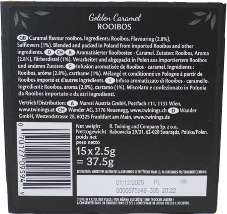 TTwinings Gold Caramel Rooibos im Pyramidenteebeutel Rückseite